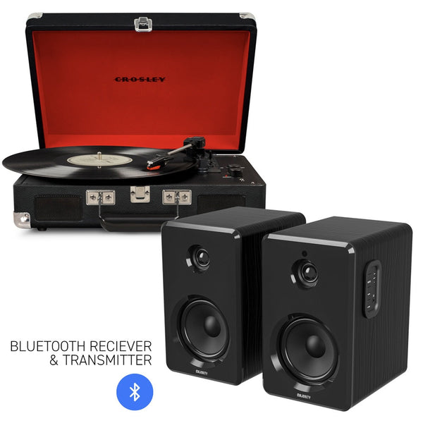 Crosley Cruiser Bluetooth Portable Turntable Black + Bundled Majority D40 Speakers Turntables