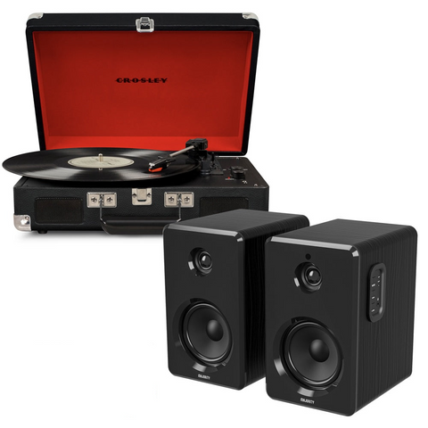 Crosley Cruiser Bluetooth Portable Turntable Black + Bundled Majority D40 Speakers Turntables
