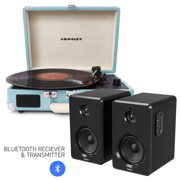 Crosley Cruiser Bluetooth Portable Turntable Turquoise + Bundled Majority D40 Speakers Black Turntables