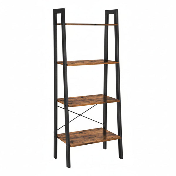 Rustic Brown And Black Steel Metal Frame 4 Tier Bookshelf Bookshelves