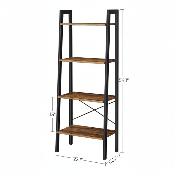 Rustic Brown And Black Steel Metal Frame 4 Tier Bookshelf Bookshelves