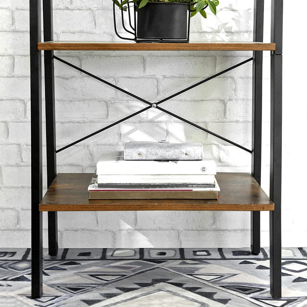 Rustic Brown And Black Steel Metal Frame 4 Tier Bookshelf Bookshelves