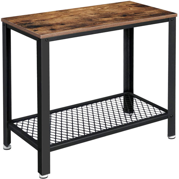 Industrial Side Table 2 Tier With Mesh And Metal Frame Rustic Brown Side Tables