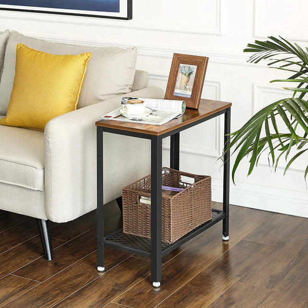 Industrial Side Table 2 Tier With Mesh And Metal Frame Rustic Brown Side Tables
