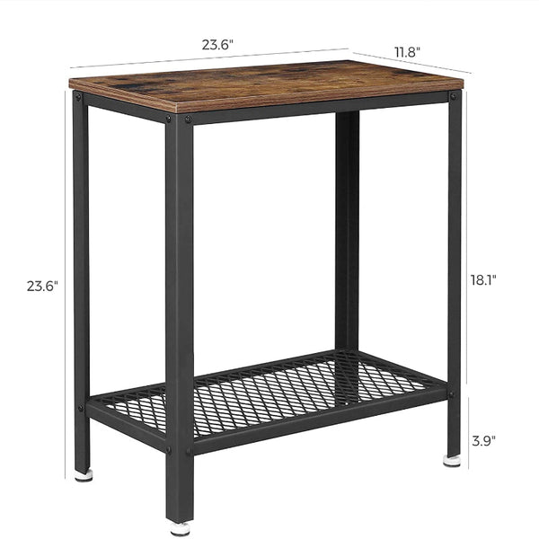 Industrial Side Table 2 Tier With Mesh And Metal Frame Rustic Brown Side Tables