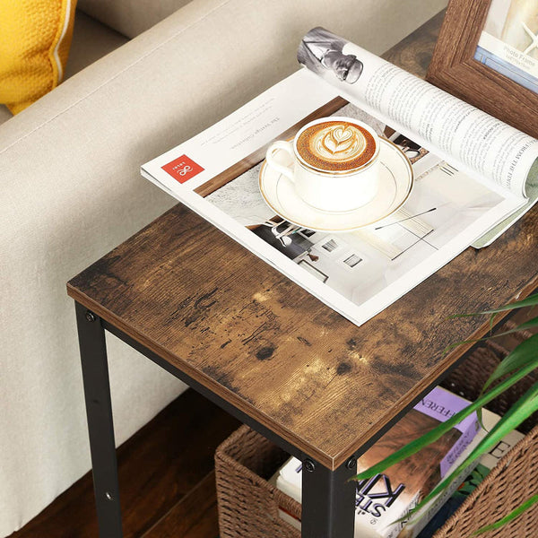 Industrial Side Table 2 Tier With Mesh And Metal Frame Rustic Brown Side Tables