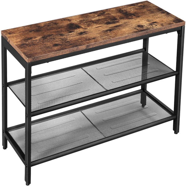 Shoe Rack With 2 Mesh Shelves Rustic Brown And Black Shoe Racks
