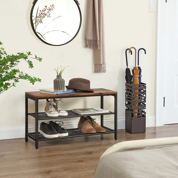 Shoe Rack With 2 Mesh Shelves Rustic Brown And Black Shoe Racks
