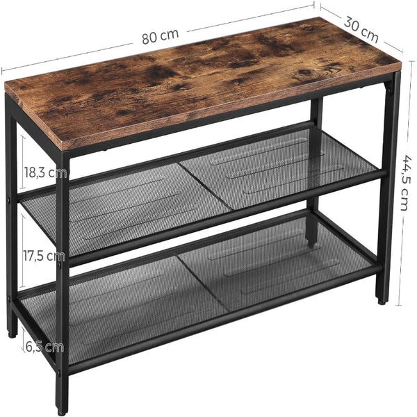 Shoe Rack With 2 Mesh Shelves Rustic Brown And Black Shoe Racks