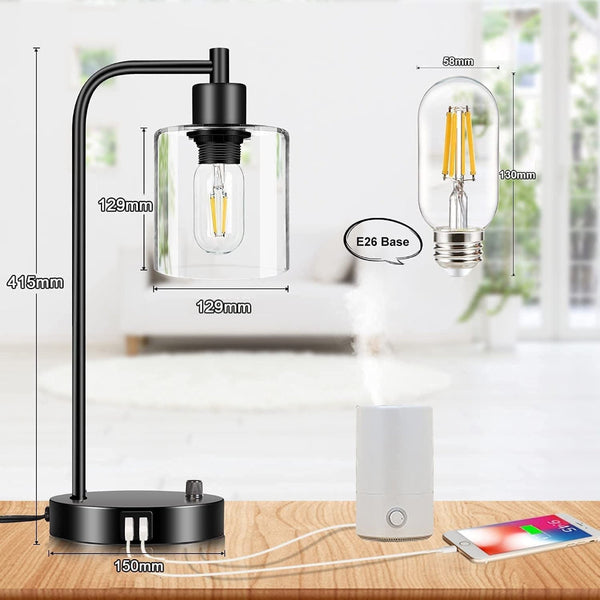 2X Pack Industrial Table Lamp With Usb Port For Bedside Nightstand Desk And Living Room Office (Bulb Not Included) Lamps