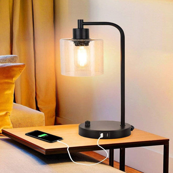 2X Pack Industrial Table Lamp With Usb Port For Bedside Nightstand Desk And Living Room Office (Bulb Not Included) Lamps