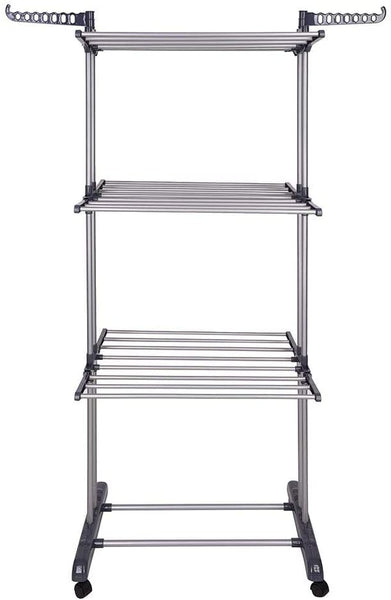 3 Tier Foldable Clothes Drying Rack Indoor Laundry Hanger Stand Rail Hooks & Hangers