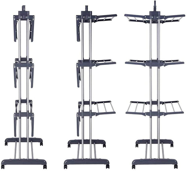 3 Tier Foldable Clothes Drying Rack Indoor Laundry Hanger Stand Rail Hooks & Hangers