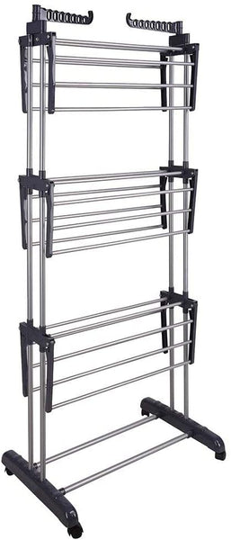 3 Tier Foldable Clothes Drying Rack Indoor Laundry Hanger Stand Rail Hooks & Hangers