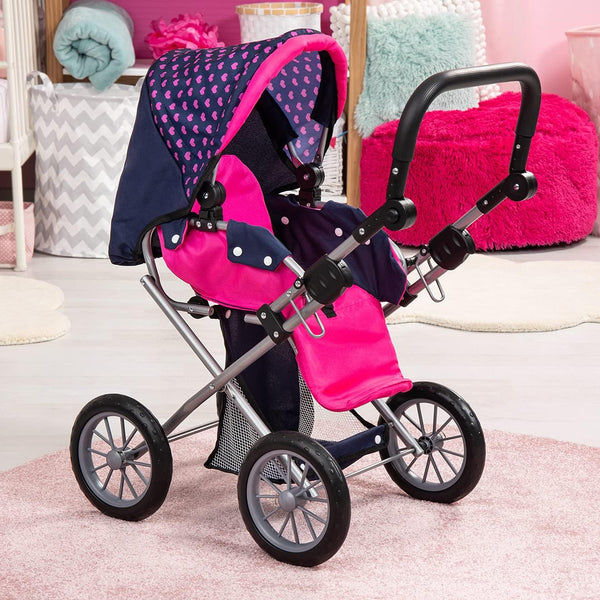 Baby Doll City Star Pram In Polka Dots Blue And Pink Pram Organisers & Nets