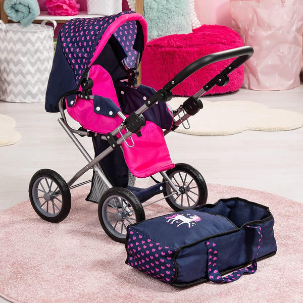 Baby Doll City Star Pram In Polka Dots Blue And Pink Pram Organisers & Nets