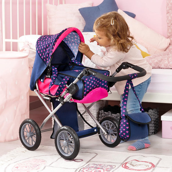 Baby Doll City Star Pram In Polka Dots Blue And Pink Pram Organisers & Nets