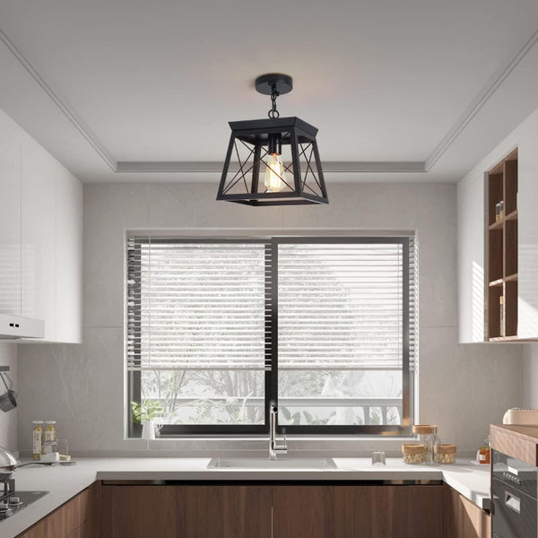 Farmhouse Pendant Light Rustic Lantern Chandelier Black Chandeliers & Ceiling Fixtures