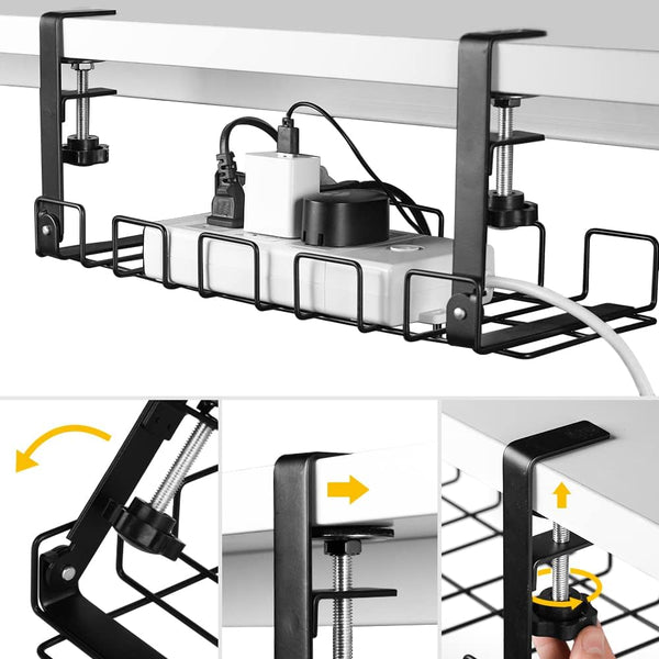 Vikus Under Desk Cable Management Tray Black 2 Pack For Electronics Cable Ties & Organisers