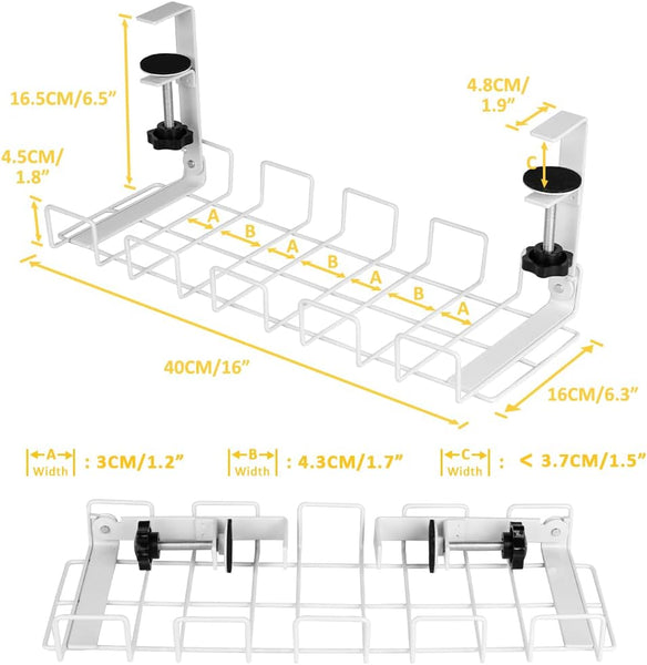 Vikus Under Desk Cable Management Tray White 2 Pack Electronics Cable Ties & Organisers