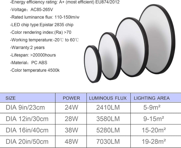 Led Ceiling Light Fixture Natural 24W 4500K Black Chandeliers & Ceiling Fixtures