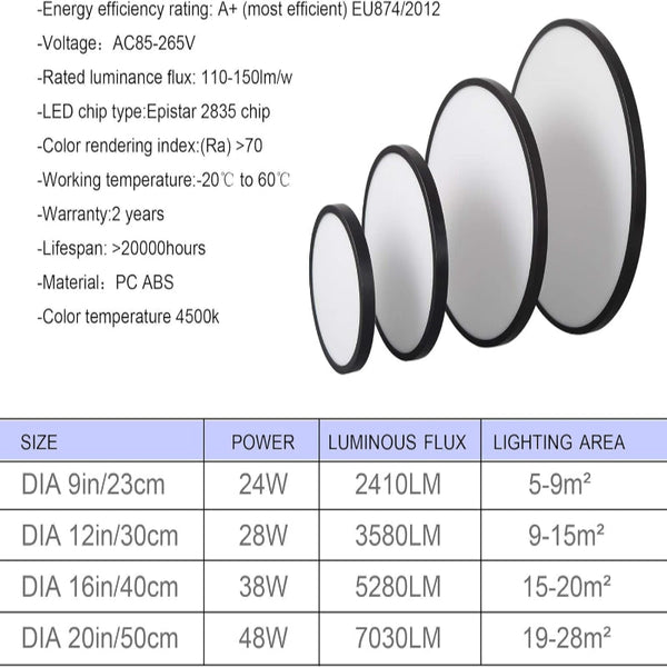 Led Ceiling Light Fixture Natural 28W 4500K Black Chandeliers & Ceiling Fixtures
