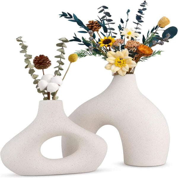 Ceramic Set Of 2 Modern White For Home Decor Vases