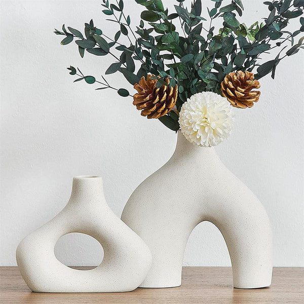 Ceramic Set Of 2 Modern White For Home Decor Vases