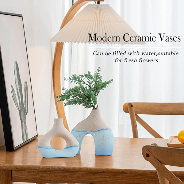 Ceramic Set Of 2 Modern White For Home Decor Vases