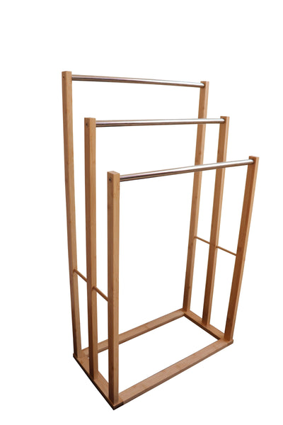 Bamboo Towel Bar Metal Holder Rack 3 Tier Freestanding For Bathroom And Bedroom Towel Racks