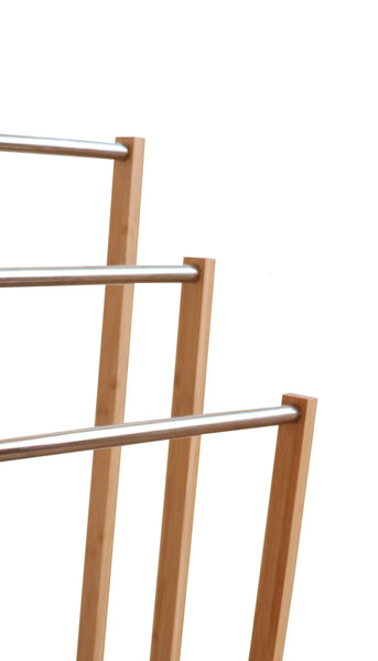 Bamboo Towel Bar Metal Holder Rack 3 Tier Freestanding For Bathroom And Bedroom Towel Racks