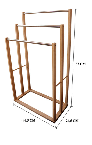 Bamboo Towel Bar Metal Holder Rack 3 Tier Freestanding For Bathroom And Bedroom Towel Racks