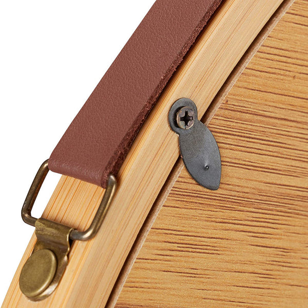 Hanging Round Wall Mirror 45 Cm Solid Bamboo Frame And Adjustable Leather Strap For Bathroom Bedroom Mirrors