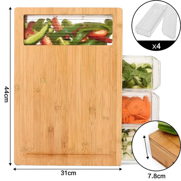 Large Bamboo Cutting Board And 4 Containers With Mobile Holder Gift Included For Home Kitchen Cutting Boards