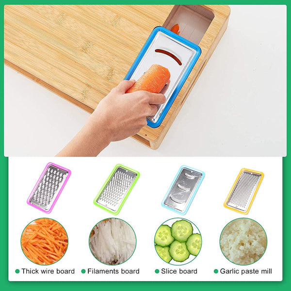 Large Bamboo Cutting Board And 4 Containers With Mobile Holder Gift Included For Home Kitchen Cutting Boards