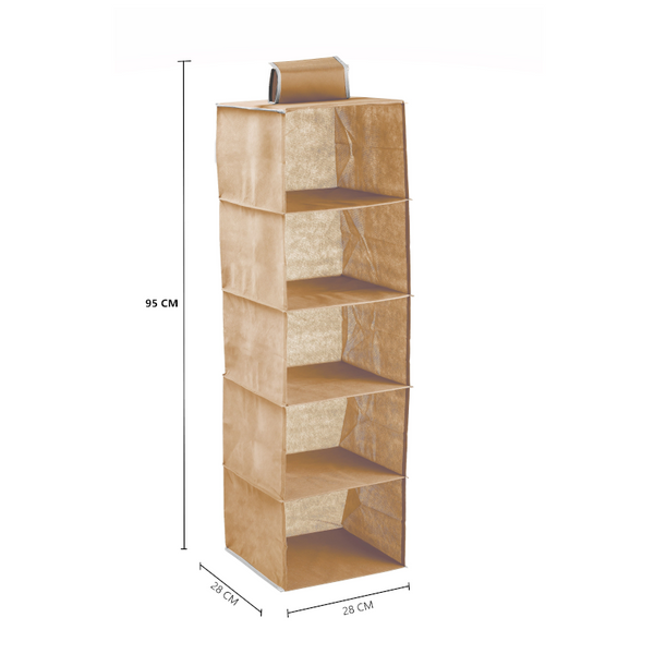 5 Tier Shelf Hanging Closet Organizer And Storage For Clothes (Beige) Closet Organisers