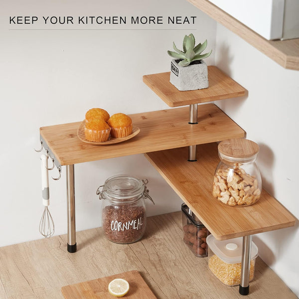 Carla Home 3 Tier Corner Shelf Kitchen Spice Rack Organiser With Hooks For Storage & Organisation Spice Jars & Racks