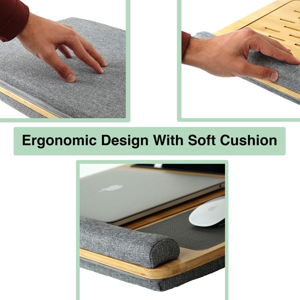 Carla Home Bamboo Laptop Desk With Cushion And Angle Adjustable For Office Laptop Desks