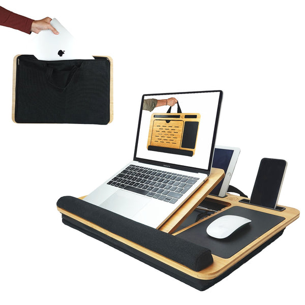 Carla Home Bamboo Laptop Desk With Cushion Angle Adjustable And Sleeve Case Bag For Office Laptop Desks