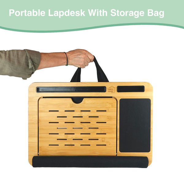 Carla Home Bamboo Laptop Desk With Cushion Angle Adjustable And Sleeve Case Bag For Office Laptop Desks