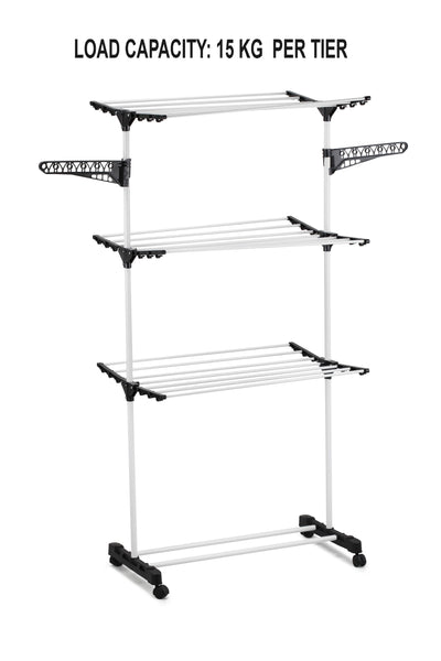 Carla Home Folding 3 Tier Clothes Laundry Drying Rack With Stainless Steel Tubes For Indoor & Outdoor Coat & Hat Racks