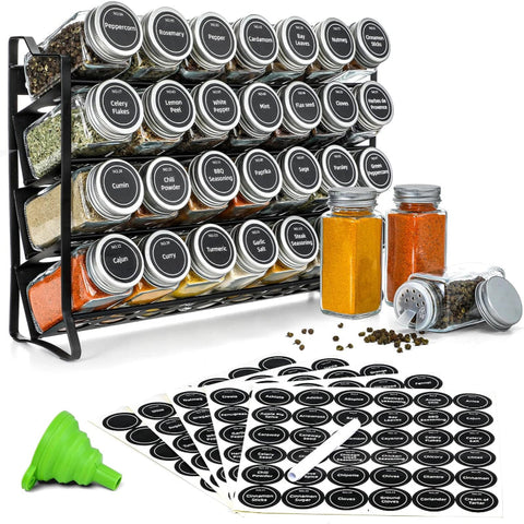 Carla Home Spice Rack Organiser With 28 Jars Labels Funnel And Marker For Kitchen Countertop Spice Jars & Racks