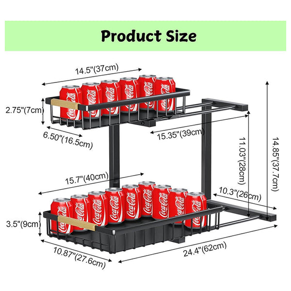 Carla Home 2 Tier Kitchen Under Sink Organiser Storage With Height Unique Slide Rail & Suction Cups For Sink Organisers