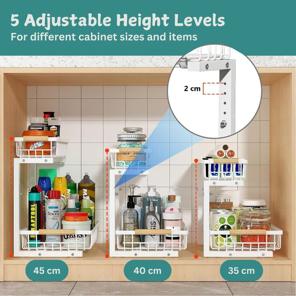Carla Home 2 Tier Kitchen Under Sink Organiser Storage With Height Unique Slide Rail & Suction Cups For Sink Organisers