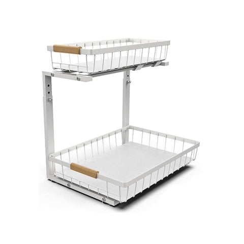 Carla Home 2 Tier Kitchen Under Sink Organiser Storage With Height Unique Slide Rail & Suction Cups For Sink Organisers