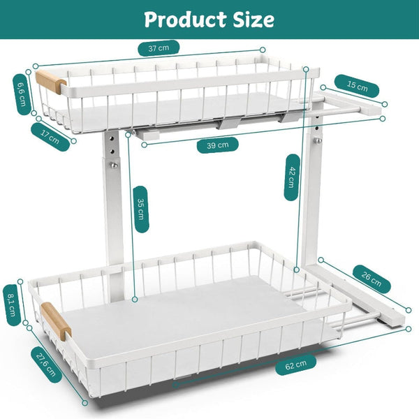 Carla Home 2 Tier Kitchen Under Sink Organiser Storage With Height Unique Slide Rail & Suction Cups For Sink Organisers