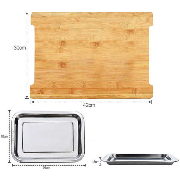 Carla Home Chopping Board With 2 Organiser Stainless Steel Trays Containers Cutting Boards