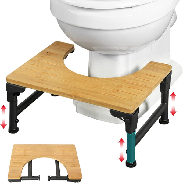 Bamboo Toilet Stool Foldable And Adjustable Height With Non Slip Layer For Bathroom Benches & Stools