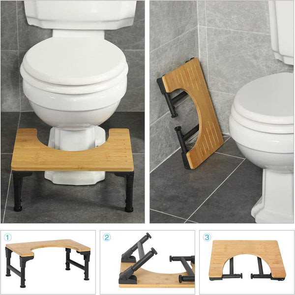 Bamboo Toilet Stool Foldable And Adjustable Height With Non Slip Layer For Bathroom Benches & Stools