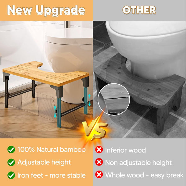 Bamboo Toilet Stool Foldable And Adjustable Height With Non Slip Layer For Bathroom Benches & Stools